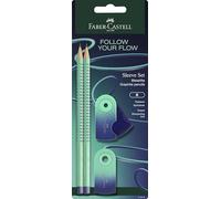 Faber-Castell 117018 - Set da scrittura Flow Edition con matite, gomma e temperino, Buzzing Blue