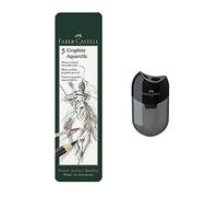 Faber-Castell, 117805, 5 matite acquerellabili Graphite Aquarelle, durezza HB, 2B, 4B, 6B, 8B, con gomma per impasto