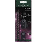 Faber-Castell 118296 - Set da scrittura Sparkle Midnight rose, con 2 matite, 1 gomma e 1 temperino