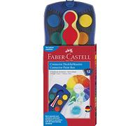 Faber-Castell 125001 - Scatola di colori CONNECTOR con 12 colori, incluso bianco opaco, scomparto per pennelli e campo per il nome, blu, 1 pezzo