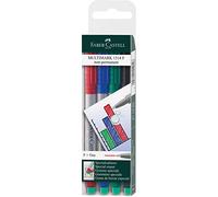 Faber-Castell 151404 - Pennarello Multimark, non permanente, spessore F, 4 pezzi in custodia, 1 rosso, blu, verde, nero