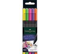 Faber-Castell 151603 - Grip Finepen, fineliner, colori neon, con punta in fibra metallica da 0,4 mm, astuccio da 5 pezzi