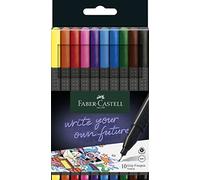 Faber-Castell 151610 Confezione da 10 Pennarelli Colorati, Pennarelli Punta Fine da 0,4 mm con Impugnatura Ergonomica, Marker Penarelli per Colorare e Disegnare, Colori Vibranti