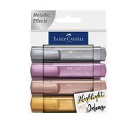 Faber-Castell 154623 - Set di evidenziatori TL 46, set di 4, colori metallici, con punta a cuneo a lunga durata, larghezza linea 1 - 5 mm