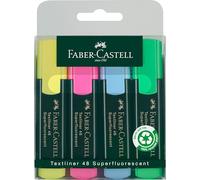 Faber-Castell 154804 - Set di evidenziatori TL 48, confezione da 4, colori neon, con punta a cuneo a lunga durata, larghezza linea 1 - 5 mm, ricaricabili