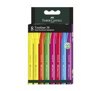 Faber-Castell 157778 - Set di evidenziatori, 8 pennarelli con pennino sottile, Textliner 38, colori brillanti
