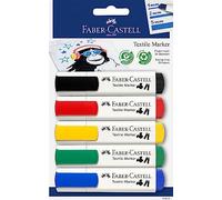 Faber-Castell 159520 - Pennarelli per tessuti in colori standard, adatti per tessuti chiari, 5 pezzi