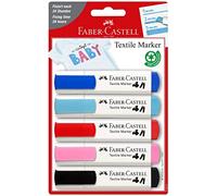 Faber-Castell 159530 - Pennarelli per tessuti con colori per bambini, adatti per tessuti chiari, confezione da 5, ideali per baby shower, compleanni di bambini, addio al celibato