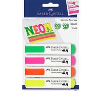 Faber-Castell 159591 - Pennarelli tessili in colori neon per tessuti leggeri, 4 pennarelli neon, larghezza linea 1-5 mm