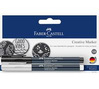 FABER-CASTELL 160795 - Set di pennarelli creativi, 2 pennarelli permanenti, bianco/nero, set di penne per carta, vetro, plastica e molto altro.