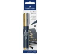 FABER-CASTELL 160796 - Marcatore metallizzato con punta in fibra, larghezza linea 1.5 mm, adatto a molte superfici, oro e argento, set da 2