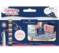 FABER-CASTELL 161006 - Set di pennarelli creativi Goldfaber, 6 pennarelli a pennello, pennarelli indelebili Happy Celebration