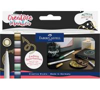 Faber-Castell 161107 - Set di pennarelli Goldfaber Creative, 6 pennarelli, pennarelli impermeabili, spessore tratto 1,5 mm, set Metallic Moments