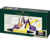 FABER-CASTELL 162006 - Pennarelli Pitt Artist Pen Dual, 5 pennarelli con doppia punta - punta a pennello e punta in fibra - set di pennarelli Fashion