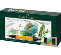 Faber-Castell Pitt Artist Pen Dual Marker, Animal Wallet di 5, pennarelli colorati, per disegno, casa, ufficio, arte, colorazione