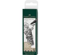 Faber-Castell 167100 - Penna Pitt artist, confezione da 4, contenuto: S, F, M, B, nero