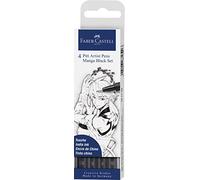 Faber-Castell 167132 - Set di penne a inchiostro PITT Manga Black, confezione da 4 pezzi