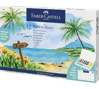 Faber-Castell 169714 - Mini set acquerelli con 12 colori ad acquerello e pennello con serbatoio d'acqua, Tropical Escapes