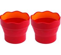 Faber-Castell 181517 - Bicchiere per acqua Clic&Go, rosso, bicchiere pieghevole per pennelli, lavabile in lavastoviglie (Confezione da 2)