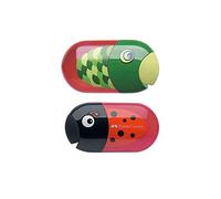Faber-Castell 183526 - Doppio temperamatite con inclusa gomma per cancellare (motivo: coccinella + pesce)