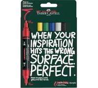 Faber-Castell 186003 - Set di pennarelli acrilici Multimark, 6 pennarelli acrilici con doppia punta in colori base, impermeabili e ad asciugatura rapida