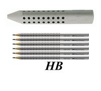 Faber-Castell 187100 - Gomma triangolare Grip 2001, grigio + 6 matite HB