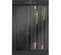 Faber-Castell 202187 - Set regalo Neo Slim nero oro rosa, con penna stilografica, penna a sfera e astuccio per penne, set da scrittura elegante