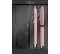 FABER-CASTELL 202188 - Set regalo Essentio alluminio rosa, con penna stilografica, penna a sfera e astuccio per penne, set da scrittura elegante