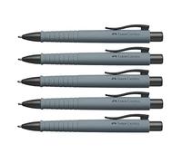 Faber-Castell 205024 - Penna a sfera Poly Ball, urban stone grey, 5 pezzi, con refill sostituibile da 0,5 mm, indelebile