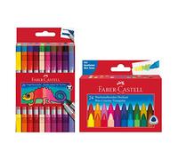 FABER-CASTELL 205030 - Set scolastico con astuccio da 24 pastelli a cera e astuccio da 20 pennarelli a doppia punta