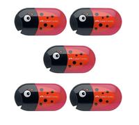 Faber-Castell 205258 - Temperino doppio Beetle con gomma, 5 temperini con scatola, temperino per matite spesse e sottili