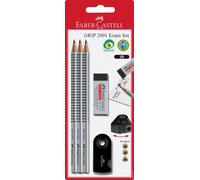 FABER-CASTELL 217079 - Set di matite Grip 2001 Exam con 3 matite, 1 gomma e 1 temperino, argento/nero
