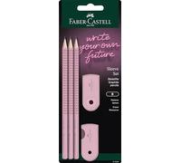 Faber-Castell 217084 - Set di matite Sleeve, con temperino, gomma e 3 matite, Grip 2001 rose shadows