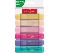 Faber-Castell 251656 - Set 46 evidenziatori, 6 evidenziatori pastello con punta a cuneo a lunga durata, larghezza linea 1-5 mm, ricaricabili