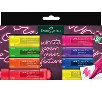 Faber-Castell 254601 Set di 8 Evidenziatori Neon, Punta a Scalpello di Precisione, Evidenziatori Fluorescenti di Colori Vibranti, Design Ergonomico Piatto