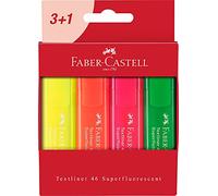Faber-Castell 254604 - Set di evidenziatori TL 46, confezione da 4, colori neon, con punta a cuneo a lunga durata, larghezza linea 1 - 5 mm, ricaricabili