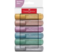 Faber-Castell 254676 Set di 6 Evidenziatori Metallizzati, Punta a Scalpello di Precisione, Set Evidenziatori Colorati, Design Ergonomico Piatto