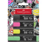 Faber-Castell 254690 Set di 4 Evidenziatori Neon Graffiti, Punta a Scalpello di Precisione, Set Evidenziatori Fluorescenti Graffiti, Design Ergonomico Piatto