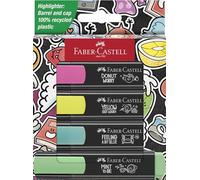 Faber-Castell 254690 Set di 4 Evidenziatori Neon Graffiti, Punta a Scalpello di Precisione, Set Evidenziatori Fluorescenti Graffiti, Design Ergonomico Piatto