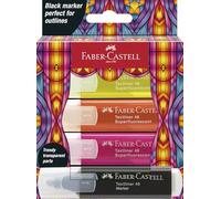 FABER-CASTELL 254693 - Set di 4 evidenziatori Glassy Neon con pennarello nero, per bambini e adulti