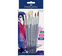 FABER-CASTELL 282891 - Set di 6 pennelli con pennelli tondi e pennelli piatti, pennelli artistici per pittura acrilica, acquerello e olio