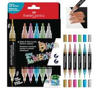 FABER-CASTELL 285517 - Pennarello acrilico Shake&Paint Black Edition, 6 penne acriliche, Pennarello con 2 punte tonde (3 mm e 1 mm)
