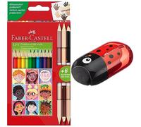 Faber-Castell 511514 - Set di matite colorate triangolari, 15 pezzi, incl. Bicolore pelle, per bambini e adulti 183526 Temperamatite, Rosso