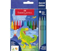 Faber-Castell 554214 - Astuccio in cartone con 13 pennarelli - 10 colori classici + 3 metallici, edizione Dinosauro