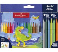 Faber-Castell 554222 - Set di penne a punta di feltro Dino, 24 penne a punta di fibra in colori standard e pastello
