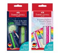 FABER-CASTELL - Arcobaleno glitterato e Glow In The Dark, 4 x 12 ml