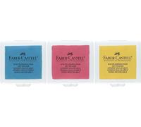 Faber-Castell 127321 - Gomma per cancellare Art Eraser, in scatola di plastica, 1 pezzo, assortito giallo, rosso, blu