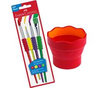 Faber-Castell - Bicchiere per acqua Clic e Go, materiale educativo, rosso + set di pennelli