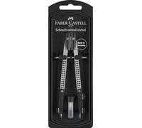 FABER-CASTELL 174037 - Compasso a regolazione rapida con snodo, incl. ricambi e mine per compasso, argento, compasso per scuola e formazione