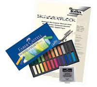 Faber-Castell Creative Studio - Set di 24 gessetti in pastello, con blocco e gomma